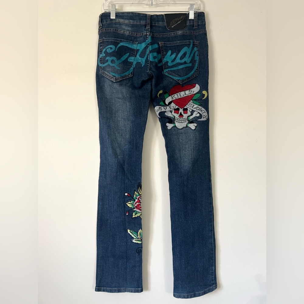 SOLD // Ed Hardy Denim with Skull and Rose Embroidery